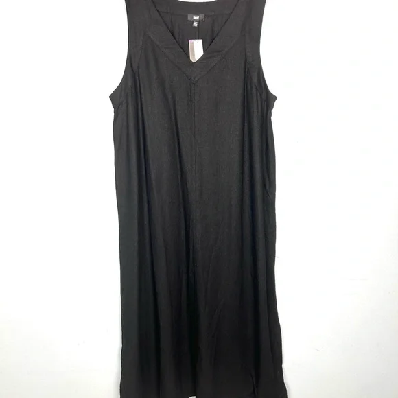 DKNY linen sleeveless v neck maxi summer casual dress size XXL black NWT